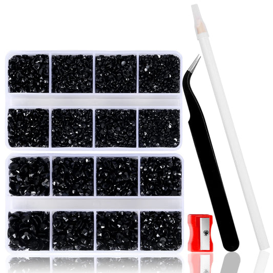 QPRETTY DU 10400 Black Rhinestones, Jelly Resin Crystals for Nails, Flatback Non Hotfix DIY Crystals with 15 cm Pencil Sharpener and Tweezer & Picker Beauty & Personal Care QPRETTY DU