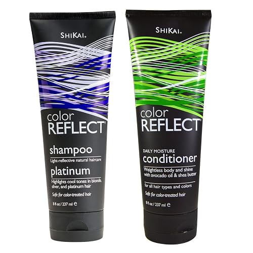 Shikai Color Reflect Platinum Shampoo and Shikai Color Reflect Daily Moisture Conditioner Bundle With Blue Malva, Avocado Oil, Panthenol (Provitamin Beauty & Personal Care ShiKai