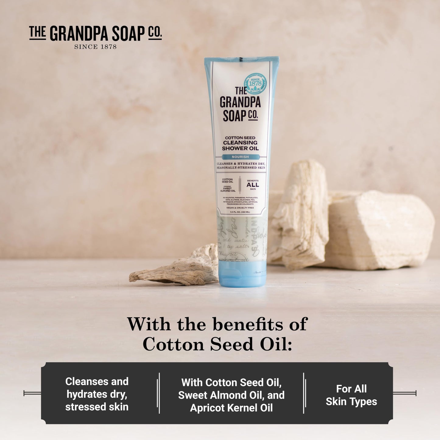 The Grandpa Soap Company Cottonseed Oil Body Wash Cottonseed + Organic Sweet Almond Oils - Clean, Vegan & Cruelty Free Formula - Nourishing Body Soap Beauty and Personal Care The Grandpa Soap Company