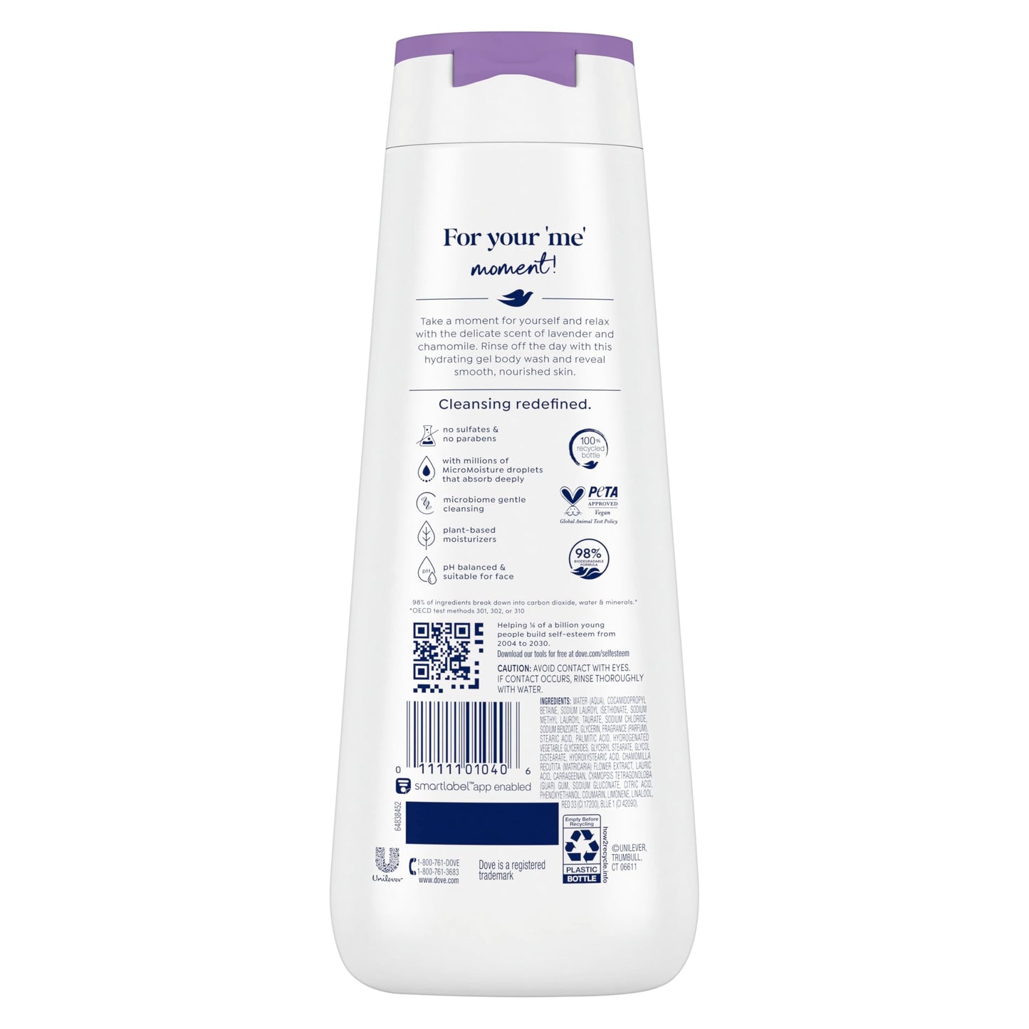 Dove Body Wash Relax Lavender Oil & Chamomile for 24hr Lotion-Soft Skin Moisturizing Skin Cleanser with No Sulfates No Parabens 20 oz Beauty & Personal Care Dove