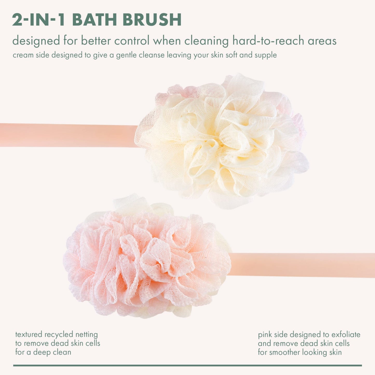 EcoTools 2-in-1 EcoPouf Bath Brush, Loofah Brush for Bath & Shower, with Long Handle & Recycled Netting for Cleansing & Exfoliating, Back Brush Beauty & Personal Care EcoTools