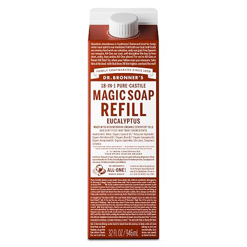 Dr. Bronner's Magic Soap-Pure-Castile Liquid Refill (Eucalyptus, 32 ounce, 1-Pack) - Regenerative Organic Certified Oils, For Body, Hair, Laundry Beauty & Personal Care Dr. Bronner's