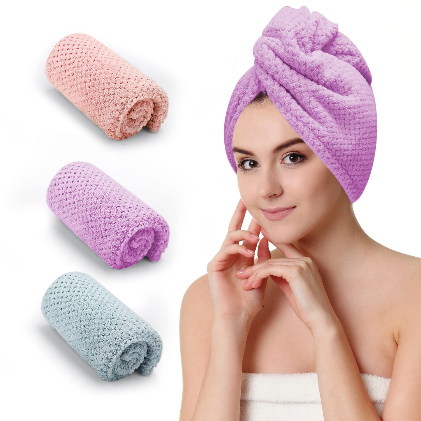 CZZXI 3 PCS Microfiber Hair Towel, Hair Wraps for Women Wet Hair, Fast Drying Hair Turban, Anti Frizz Head Towels Wrap for Curly Hair (Purple, Pink Beauty and Personal Care CZZXI Default Title