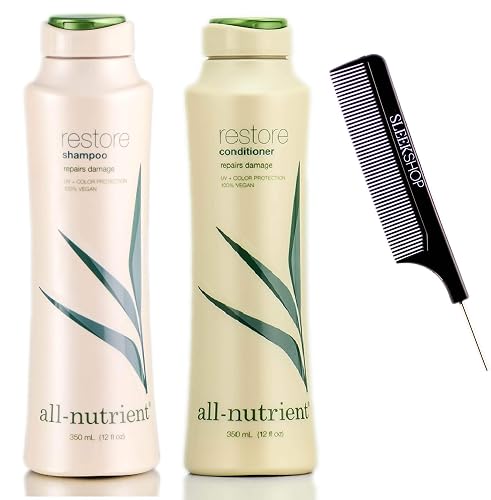 All-Nutrient RESTORE Shampoo & Conditioner DUO SET, Repairs Dry-Damaged Hair (w/Sleek Comb) UV+ Color Protection, 100% Vegan (12 oz + 12 oz DUO KIT) Beauty & Personal Care All Nutrient