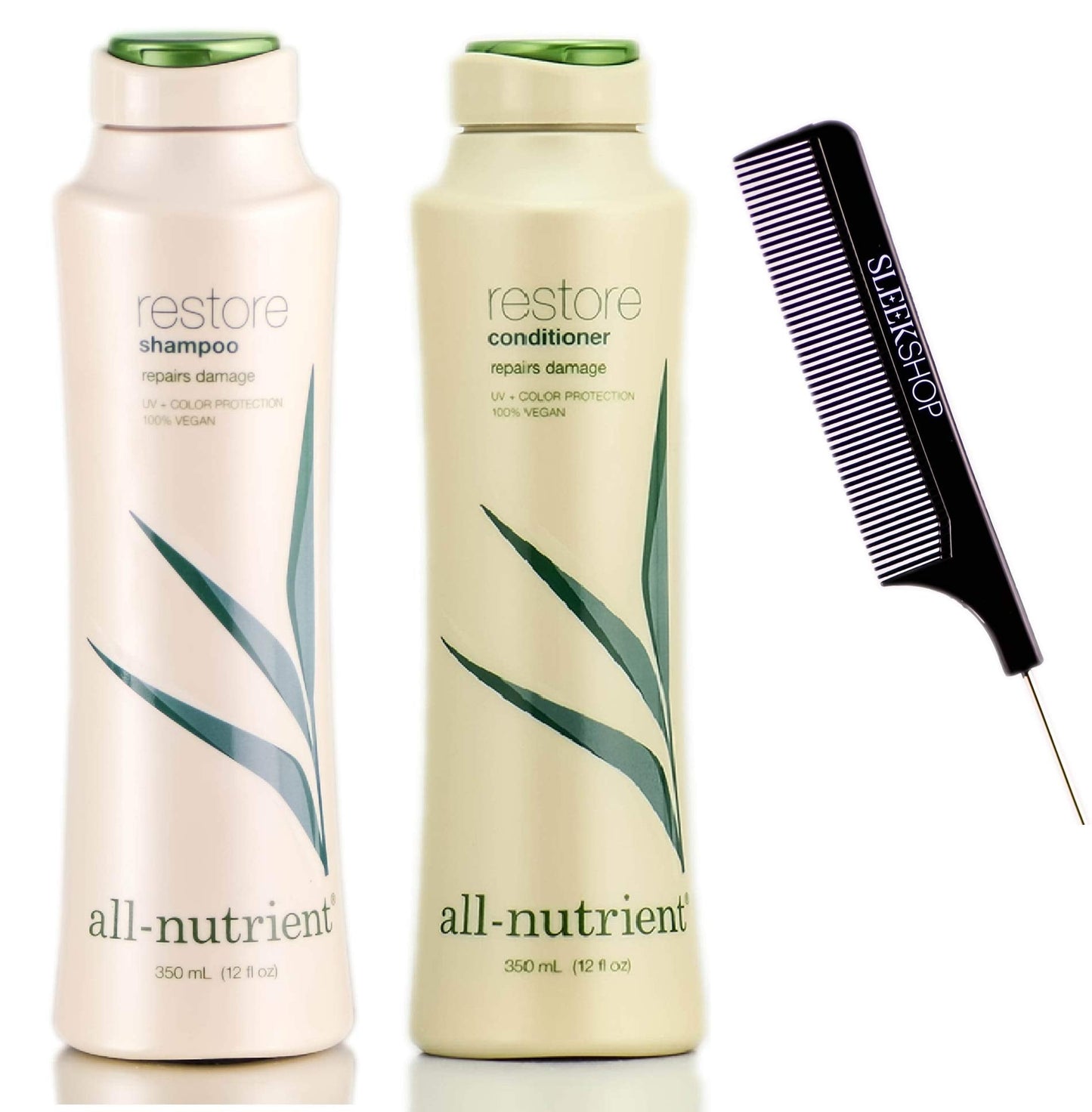 All-Nutrient RESTORE Shampoo & Conditioner DUO SET, Repairs Dry-Damaged Hair (w/Sleek Comb) UV+ Color Protection, 100% Vegan (12 oz + 12 oz DUO KIT) Beauty & Personal Care All Nutrient