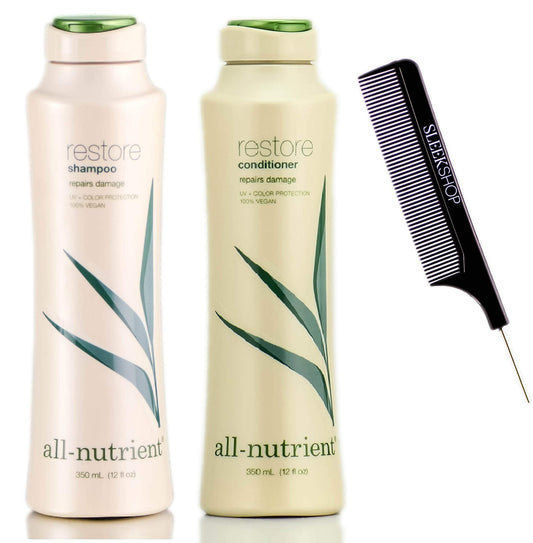All-Nutrient RESTORE Shampoo & Conditioner DUO SET, Repairs Dry-Damaged Hair (w/Sleek Comb) UV+ Color Protection, 100% Vegan (12 oz + 12 oz DUO KIT) Beauty & Personal Care All Nutrient