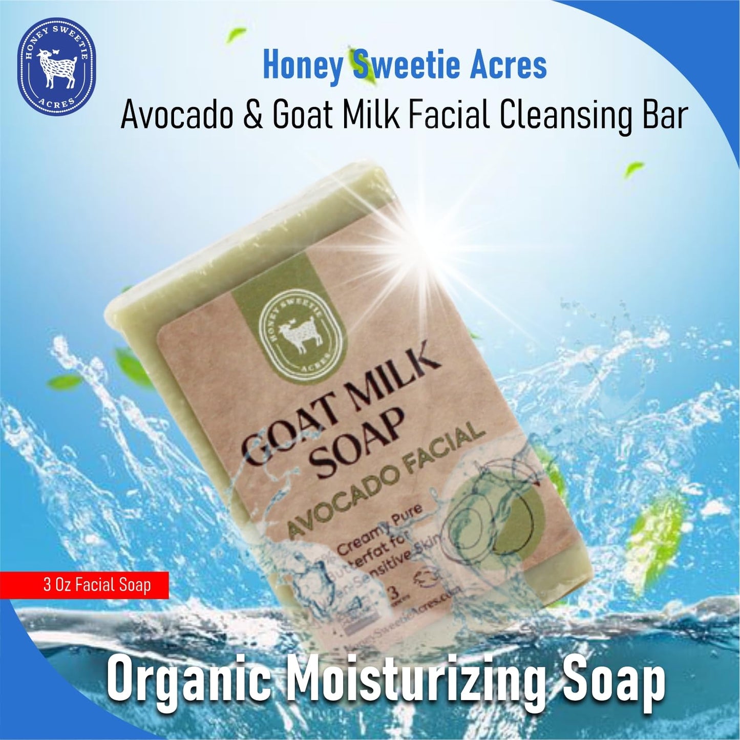 Honey Sweetie Acres All-Natural Skincare Bundle - Avocado Cleansing Bar, Vitamin B Serum & Goat Milk Cream - Hypoallergenic, Fragrance-Free Beauty & Personal Care Honey Sweetie Acres