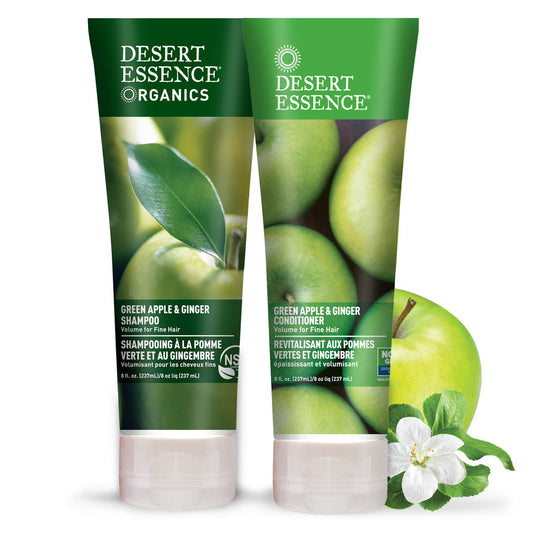 Desert Essence Green Apple & Ginger Shampoo & Conditioner Bundle - 8 Fl Ounce - Volume For Fine Hair - Natural - Deep Moisturizing - Antioxidants Beauty & Personal Care Desert Essence