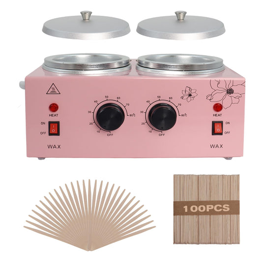 Wax Warmer Double Pot, Professional Electric Heater for Facial, Body, Spa, and Salon, 1.2L Dual Adjustable Temperature with 100 Wooden Craft Sticks Beauty and Personal Care Podoy