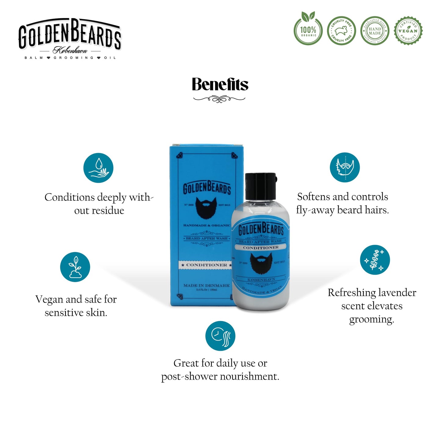 Golden Beards Beard Wash Set or single - Organic Beard Shampoo & Conditioner for Men, 100ml Each - Nourishing Jojoba & Oils with Carshalton Lavender Beauty and Personal Care Golden Beards Kobenhavn BALM GROOMING OIL
