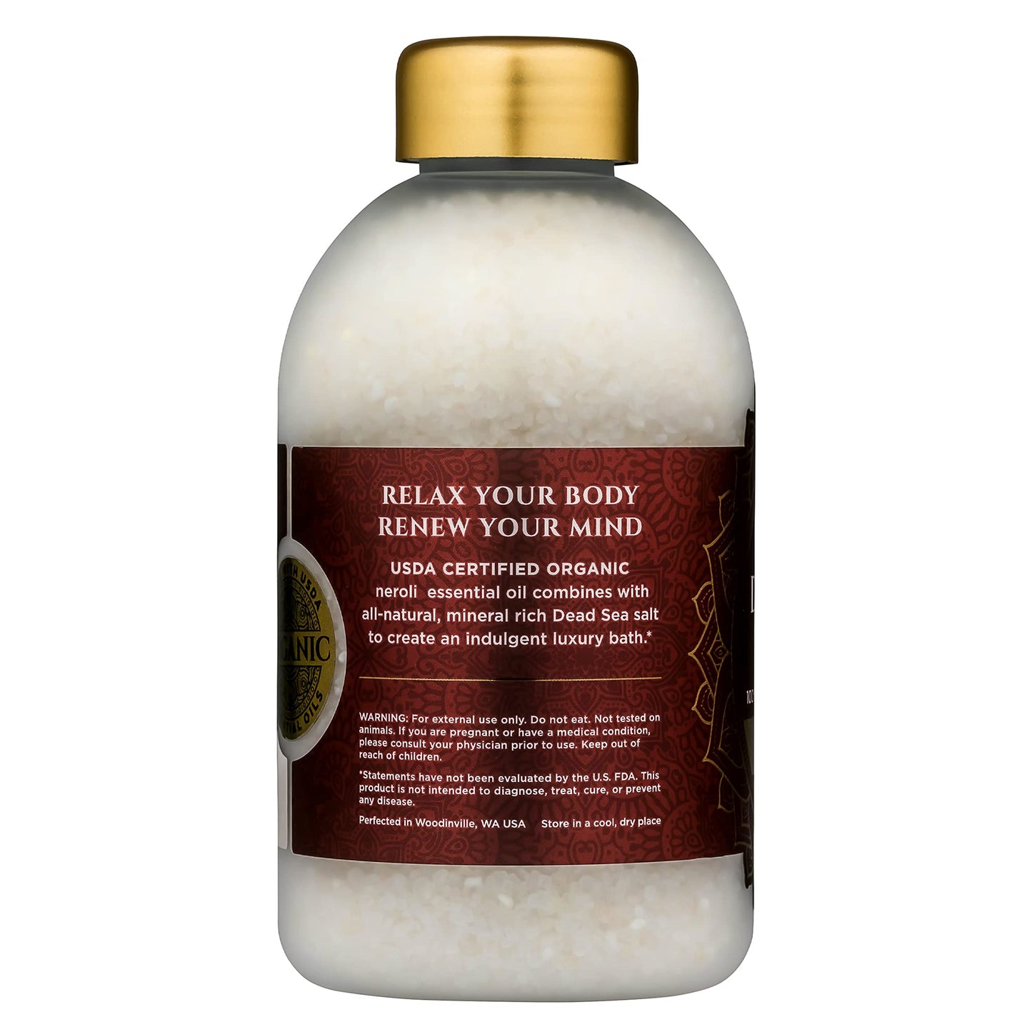 Bokek Bokek Organic Neroli Bath Salt, Dead Sea Salt Scented With Certified Organic Essential Oil, 20 Ounce Jar, White, Neroli, 20 ounces Beauty & Personal Care Bokek