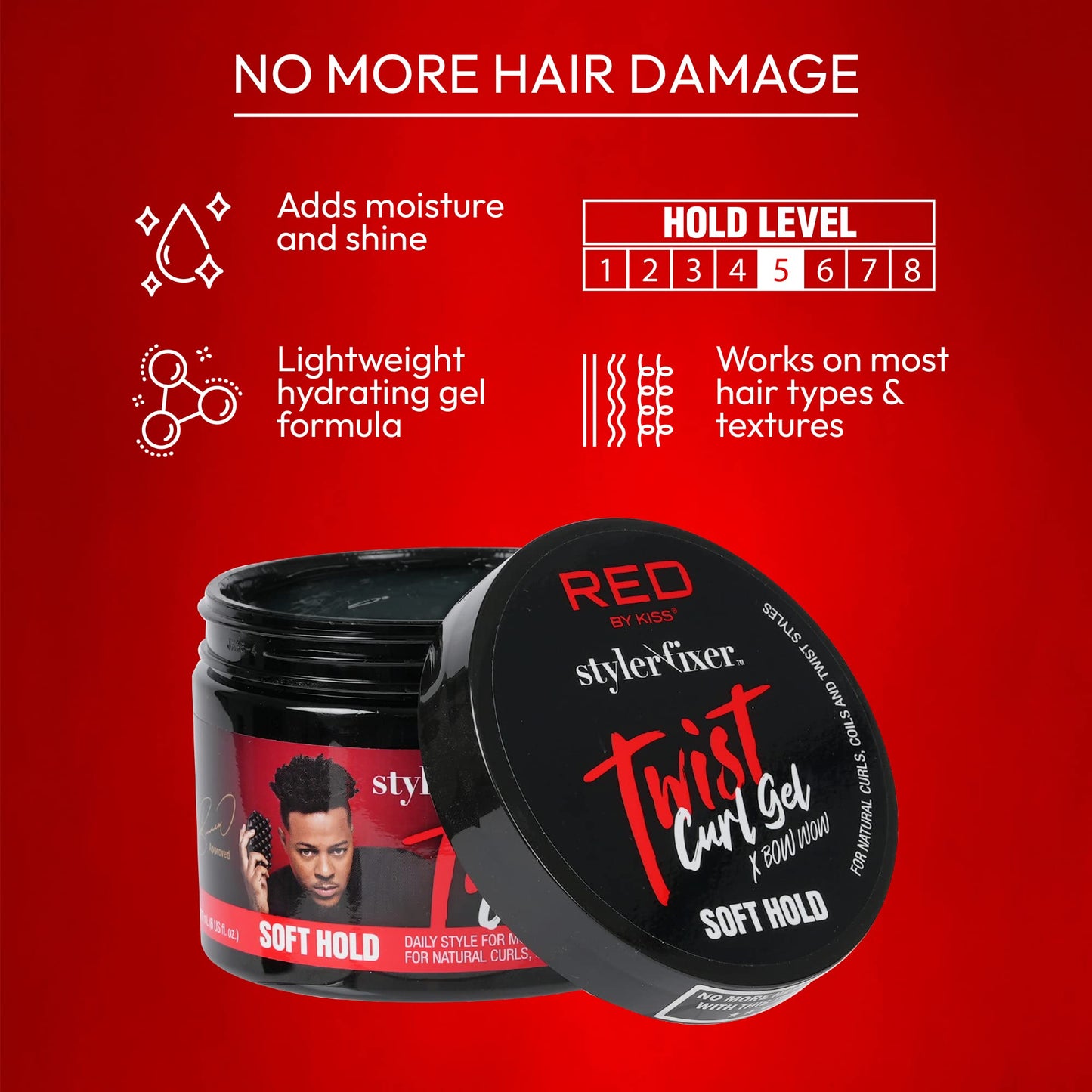RED by Kiss X Bow Wow Styler Fixer Twist Curl Gel, Soft Hold for Afro Hair, Moisturizing with Coconut Scent, Ideal for 360 Waves & Twists, Nourished Beauty & Personal Care Red by Kiss