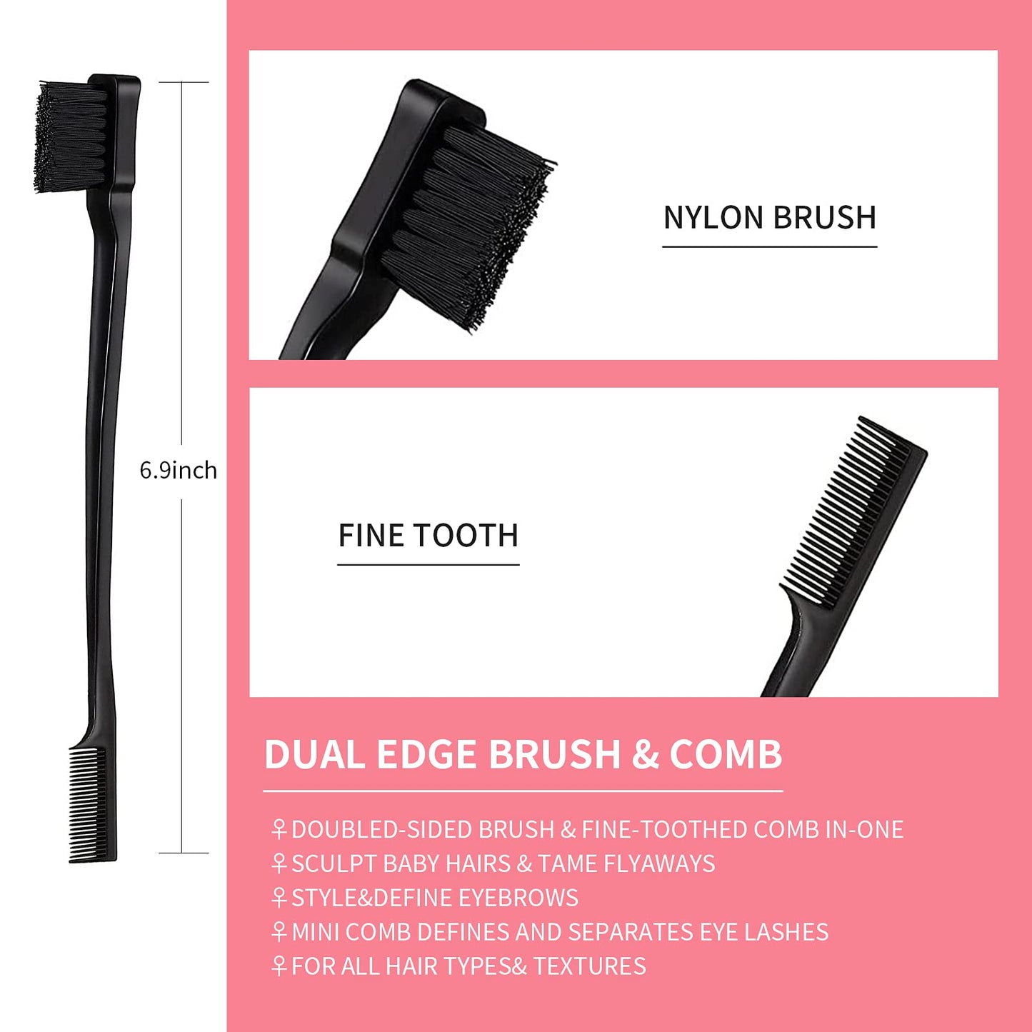 3 Pieces Hair Styling Comb Set Teasing Brush Rat Tail Comb Edge Brush for Edge&Back Brushing, Combing, Slicking Hair for Women (Black) Beauty & Personal Care Goiple
