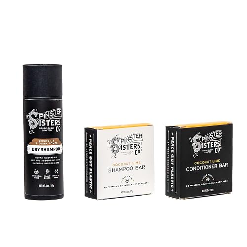 Spinster Sisters Natural Hair Care Set, Coconut Lime - Shampoo Bar, Conditioner Bar, Brown Dry Shampoo - Homemade, sulfate-free, moisturizing Beauty & Personal Care Spinster Sisters