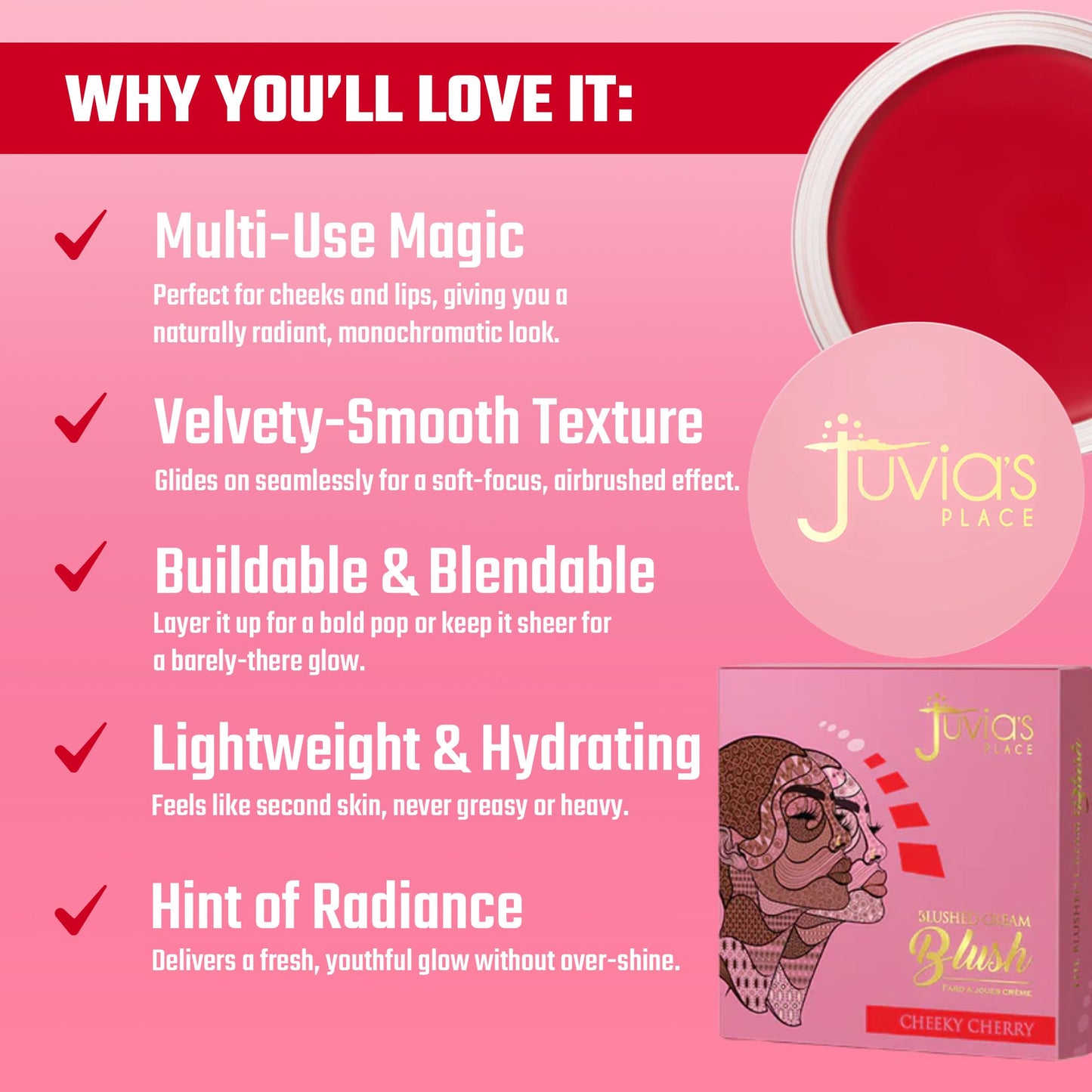 Juvia's Place Blushed Cream Blush - Cheeky Cherry - Multi-Purpose Cream Blush for Cheeks & Lips - 2in1 Formula, Smooth, Blendable Texture for a Soft Beauty & Personal Care Juvia's Place
