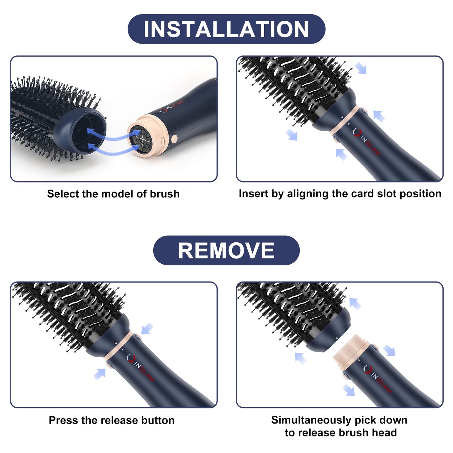 Hair Dryer Brush Set, IG INGLAM 4 in 1 Blowout Brush, Negative Ion Detachable Hair Dryer & Styler Volumizer Hot Air Hair Dryer Brush with 2 Styling Beauty & Personal Care IG INGLAM
