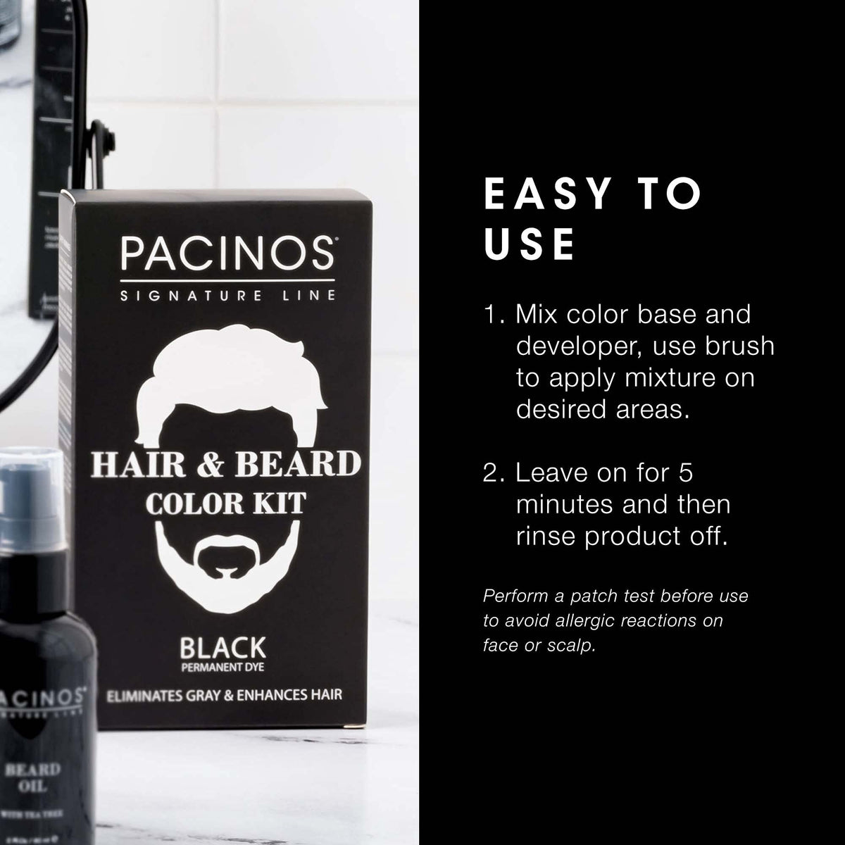 Pacinos Hair & Beard Color Kit (Black) Hair Color For Men, Eliminates