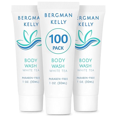 BERGMAN KELLY Travel Size Body Wash (1 fl oz, 100 PK, White Tea), Delight Your Guests with a Revitalizing and Refreshing Hotel Body Wash, Quality Mini Beauty & Personal Care BERGMAN KELLY
