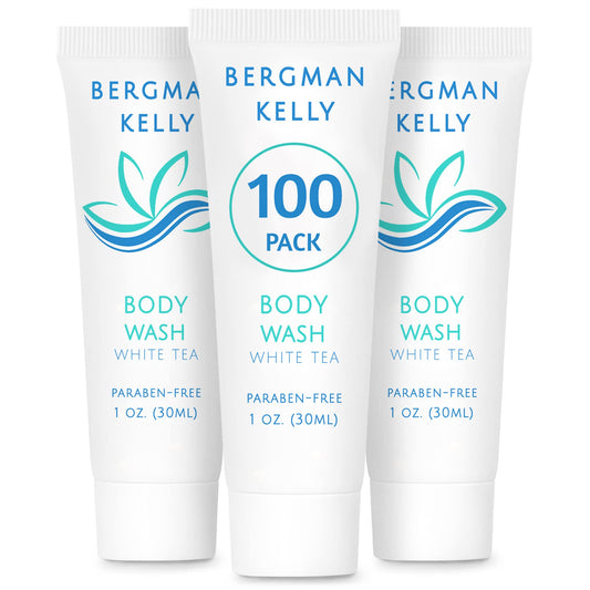 BERGMAN KELLY Travel Size Body Wash (1 fl oz, 100 PK, White Tea), Delight Your Guests with a Revitalizing and Refreshing Hotel Body Wash, Quality Mini Beauty & Personal Care BERGMAN KELLY