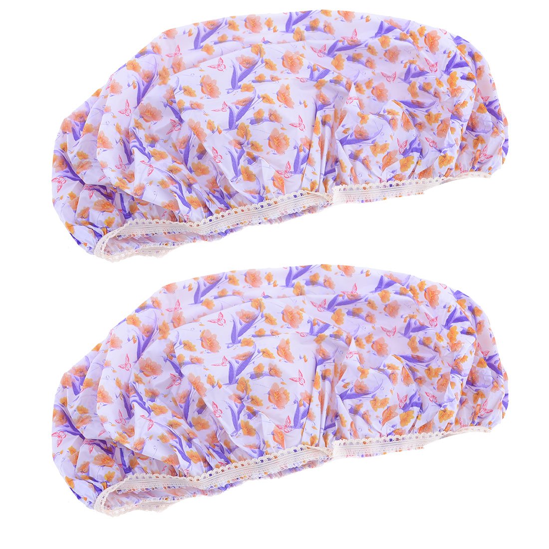 Ruilogod Lady Purple White Flower Pattern Waterproof Wlastic Bathing Shower Cap Hat 2 Pcs (id: 4f1 957 f22 84f ad9 Beauty and Personal Care Ruilogod