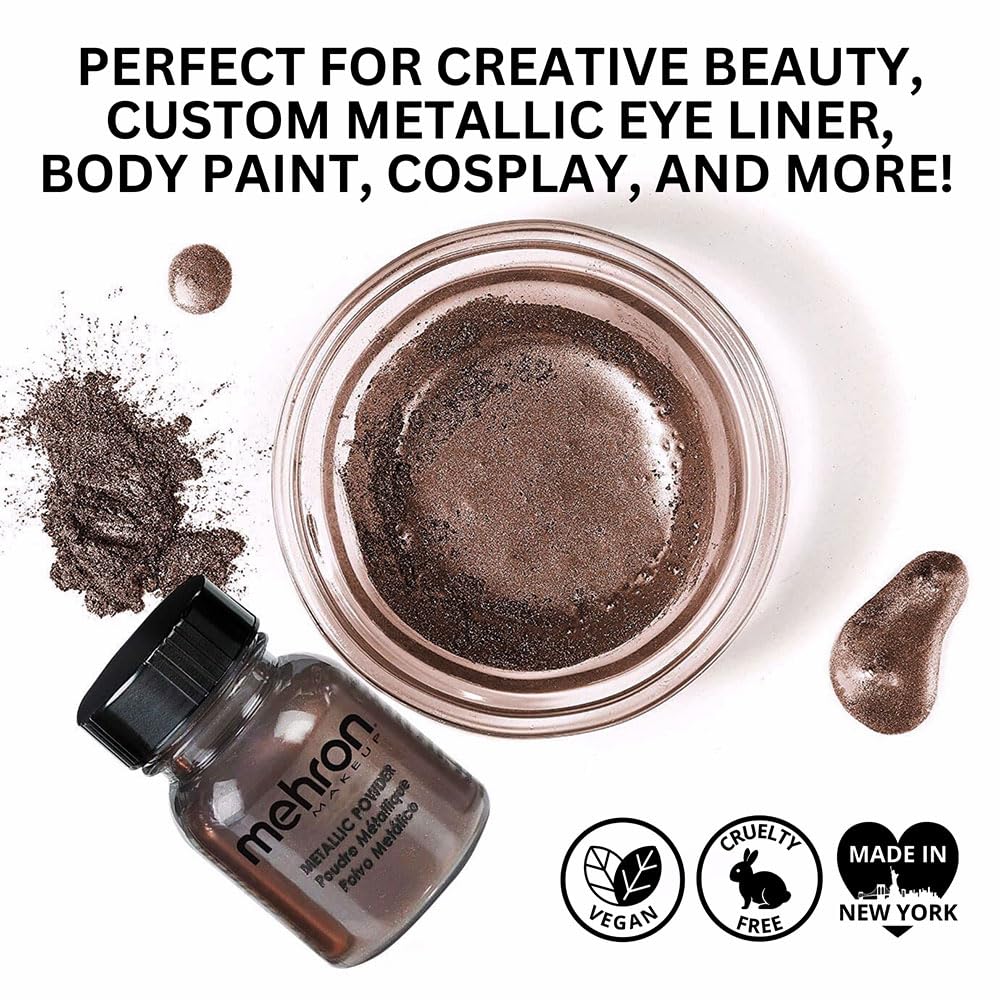 Mehron Makeup Metallic Powder | Metallic Chrome Powder Pigment for Face & Body Paint, Eyeshadow, and Eyeliner .75 oz (21 g) (Bronze) Beauty & Personal Care Mehron