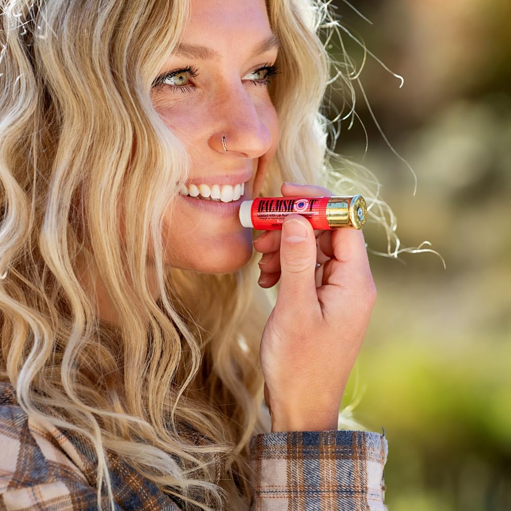 BALMSHOT Pomegranate Lip Balm SPF 15 - Natural Beeswax Chapstick, Moisturizing Lip Protector for Very Dry Lips, 20-Gauge Brass Shotgun Shell Case Beauty and Personal Care Balmshot