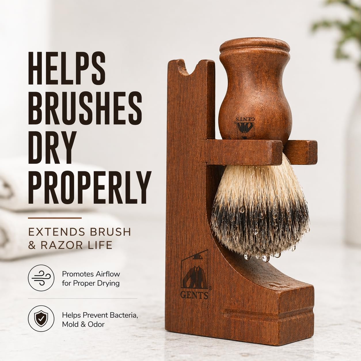G.B.S Deluxe Wooden Shaving Razor and Shave Brush Stand - Safety Razor Brush Holder. Prolong The Life of Your Shaving Brush and Razor, Walnut Wood Beauty and Personal Care G.B.S
