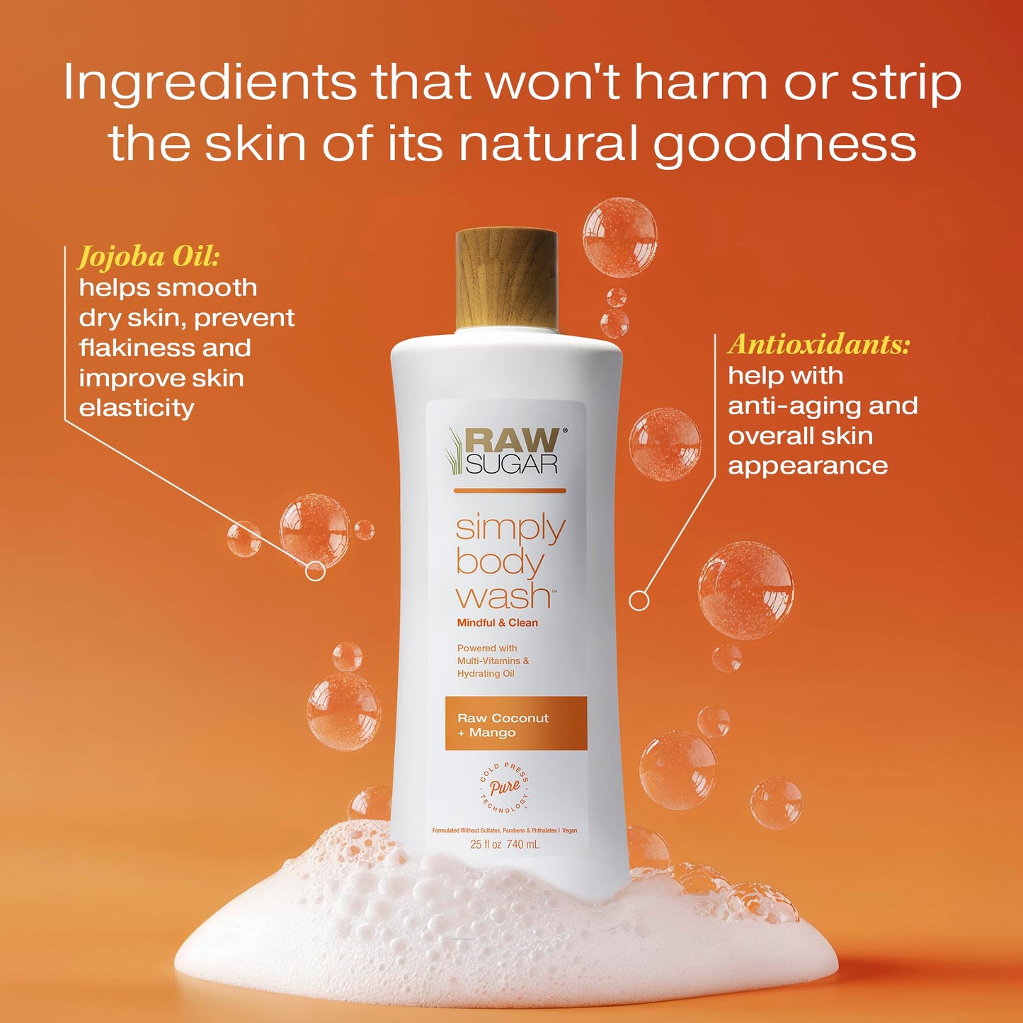 RAW SUGAR Simply Body Wash, (25 Fl Oz, Pack of 1) Bath Soap, Formulated without Sulfates & Parabens (Raw Coconut + Mango) Beauty & Personal Care RAW SUGAR