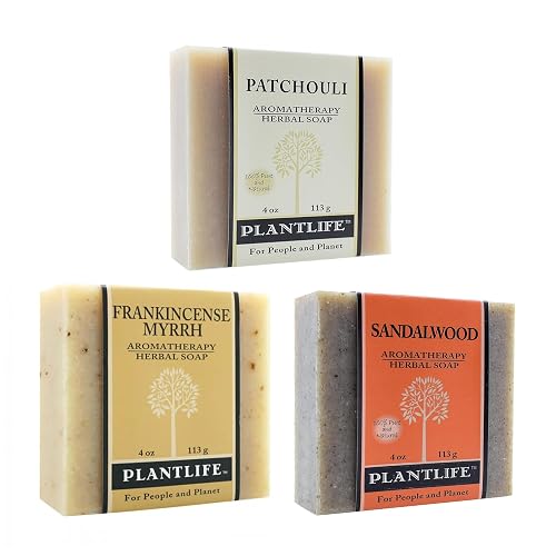 Plantlife Frankincense, Sandalwood, and Patchouli Bar Soap Bundle of 3 - Moisturizing and Soothing Soap for Your Skin, Handcrafted Using Plant-Based Beauty & Personal Care Plantlife