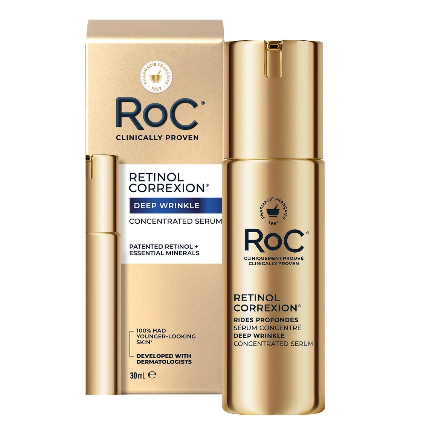 RoC Retinol Correxion® Deep Wrinkle Retinol Face Serum with Ascorbic Acid, Daily Anti-Aging Skin Care Treatment for Fine Lines, Dark Spots, Acne Beauty & Personal Care RoC