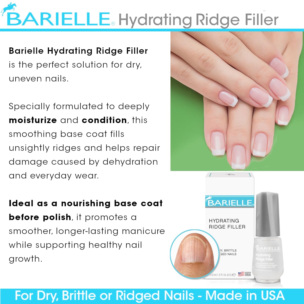 Barielle Hydrating Ridge Filler For Dry, Brittle, Ridged Nails & Nail Growth, Fill and Smooths Nail Ridges, Strengthening Base Coat 0.5 Ounce Beauty & Personal Care BARIELLE