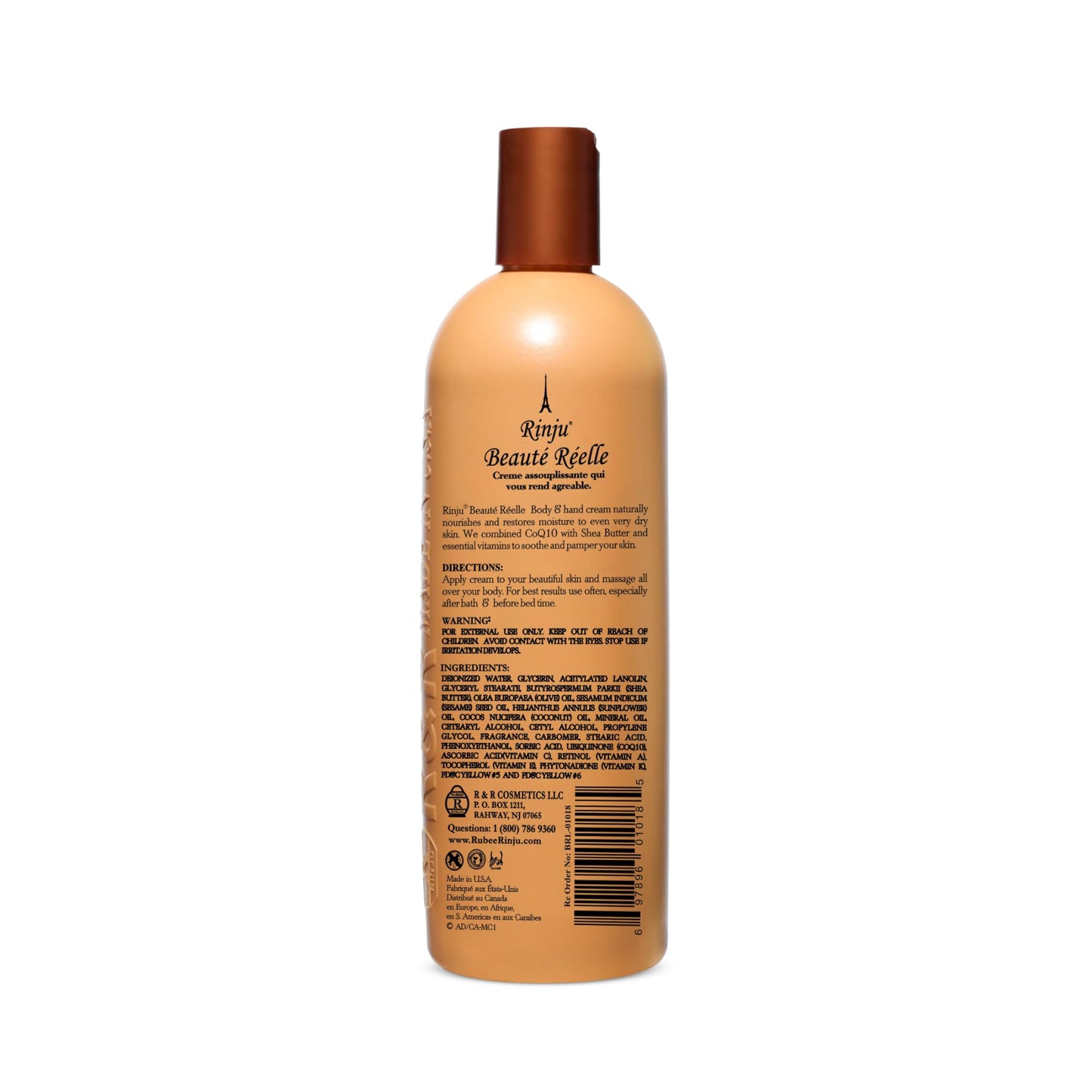 Rinju Beaute Reelle Body & Hand Cream - Non-Greasy Moisturizer for Women & Men - 16 Oz Shea Butter Cream for Extremely Dry Skin - CoQ10, Vitamin E, A Beauty & Personal Care Rinju