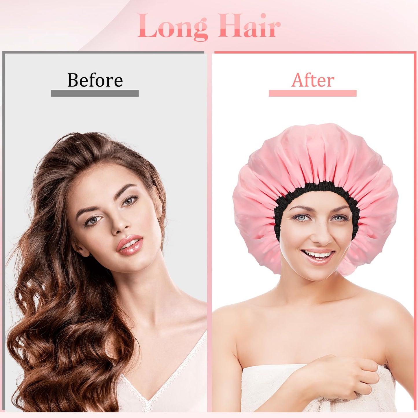 WAMFLUY 2PCS Terry Lined Shower Caps for Women, Reusable Adjustable Shower Cap, Double Layer Extra Large Waterproof Shower Cap for Women Long Hair Beauty and Personal Care WAMFLUY