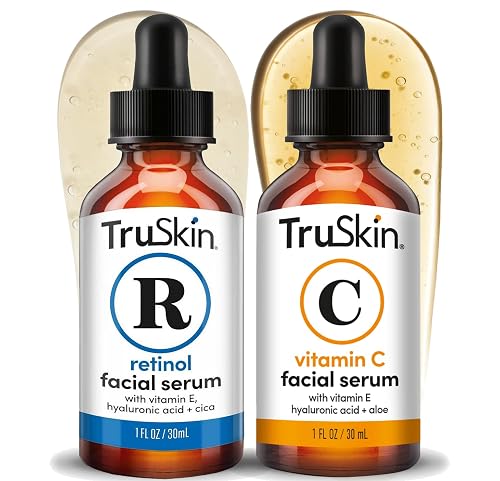 TruSkin Face Serum Duo - Vitamin C Serum & Retinol Serum for Face - AM & PM Anti Aging Skincare Routine - Brightening & Smoothing Facial Serums, 1 fl Beauty & Personal Care TruSkin