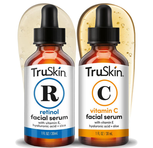 TruSkin Face Serum Duo - Vitamin C Serum & Retinol Serum for Face - AM & PM Anti Aging Skincare Routine - Brightening & Smoothing Facial Serums, 1 fl Beauty & Personal Care TruSkin