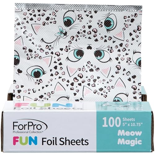 ForPro FUN Meow Magic 5" Foil Sheets, Aluminum Foil, Pop-Up Foil Dispenser, Hair Foils for Color Application and Highlighting Services, Food Safe, 5” Beauty & Personal Care ForPro Professional Collection