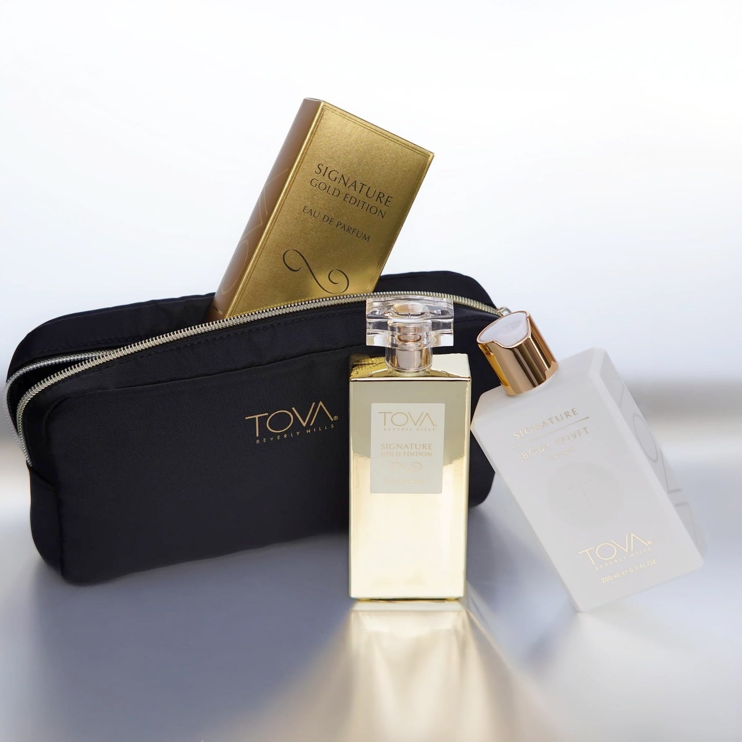 Tova Signature Gold 3.4 EDP+Body Velvet 6.7+Bag - Trio Beauty & Personal Care Tova