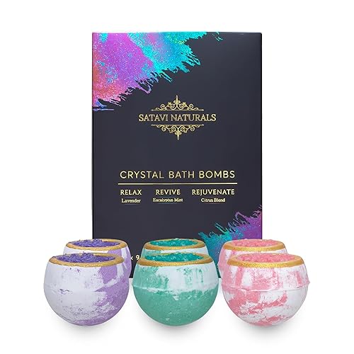 Satavi Naturals Crystal Bath Bombs (6 Pack) Luxurious Aromatherapy Bath Bombs Enriched with Nourishing Bath Salts for Silky Smooth Skin & Pleasantly… Beauty & Personal Care Satavi Naturals