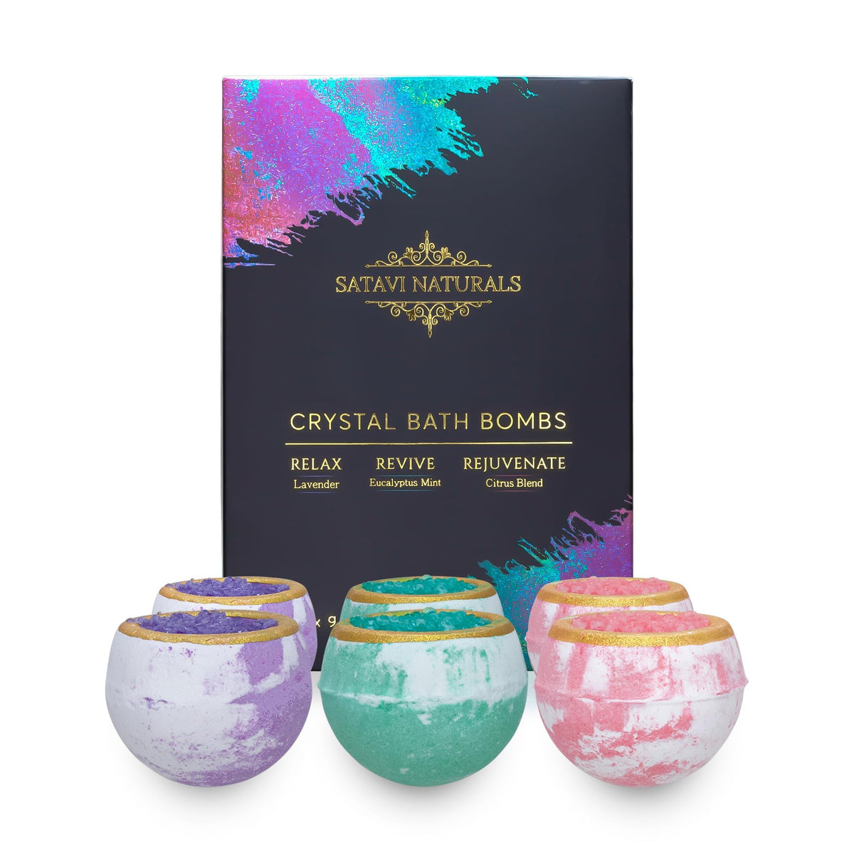 Satavi Naturals Crystal Bath Bombs (6 Pack) Luxurious Aromatherapy Bath Bombs Enriched with Nourishing Bath Salts for Silky Smooth Skin & Pleasantly… Beauty & Personal Care Satavi Naturals