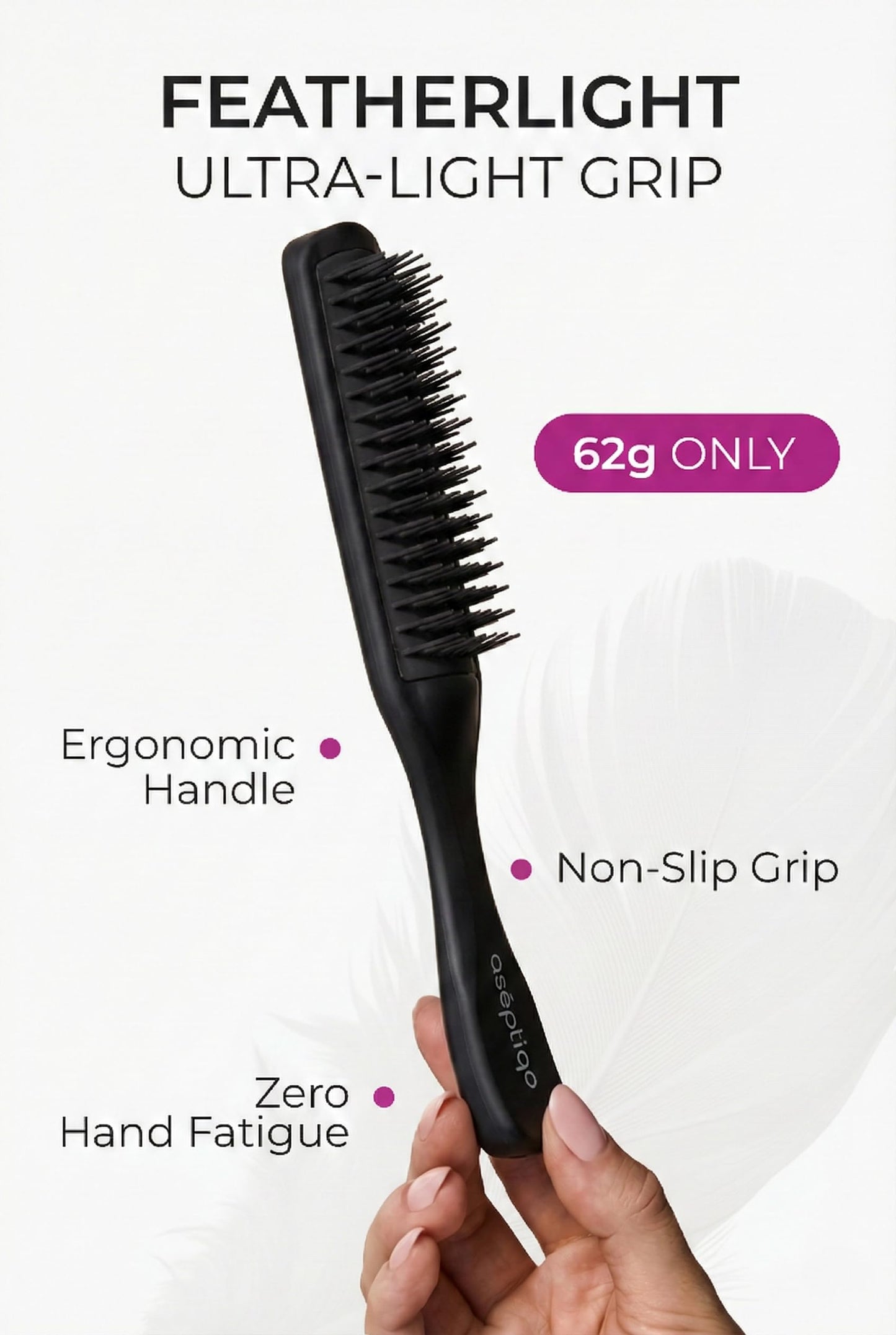 Aséptiqo Brush - Premium Detangling Hair Brush, Compact & Easy to Clean Multi Purpose HairBrush for Men, Women, Kids - Ideal for Straight to Wavy Beauty & Personal Care Aséptiqo