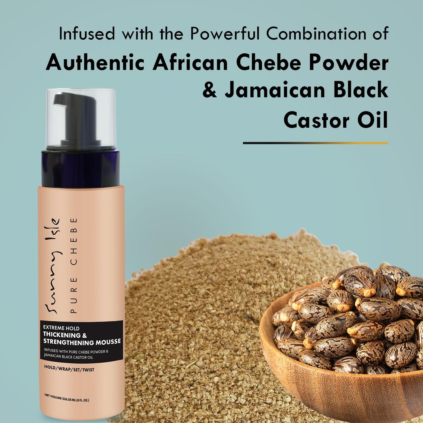 Sunny Isle Chebe Extreme Hold Thickening & Strengthening Mousse - Infused with African Chebe Powder, Jamaican Black Castor Oil - 8oz Beauty & Personal Care Sunny Isle