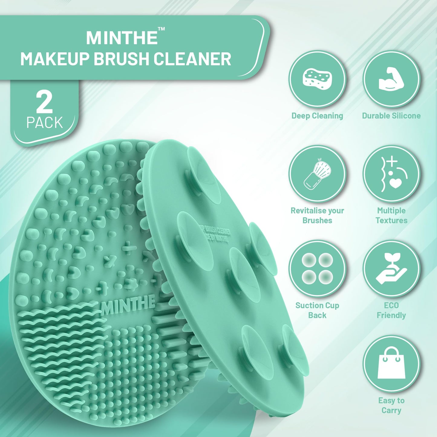 MINTHE™ Makeup Brush Cleaner Mat | 2 Pack | Silicone Make up Cleaning Pad Beauty & Personal Care MINTHE