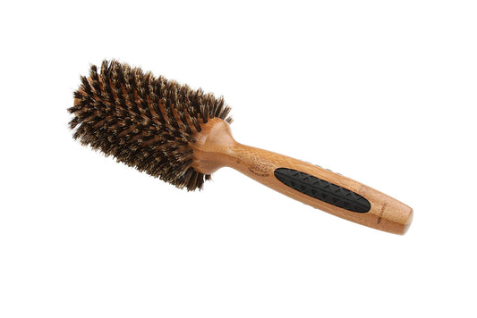 Bass Brushes | P Series | Straighten & Curl Round Hair Brush | Deluxe Length Styling Head | Natural Bristle | Pure Bamboo Handle | Large Barrel |