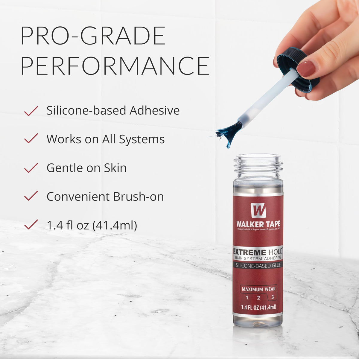 Walker Tape Extreme Hold Brush-On Adhesive 1.4 fl oz, Maximum Wear Waterproof Lace Wig Glue for Lace Front Wigs Human Hair, Strong Silicone Wig