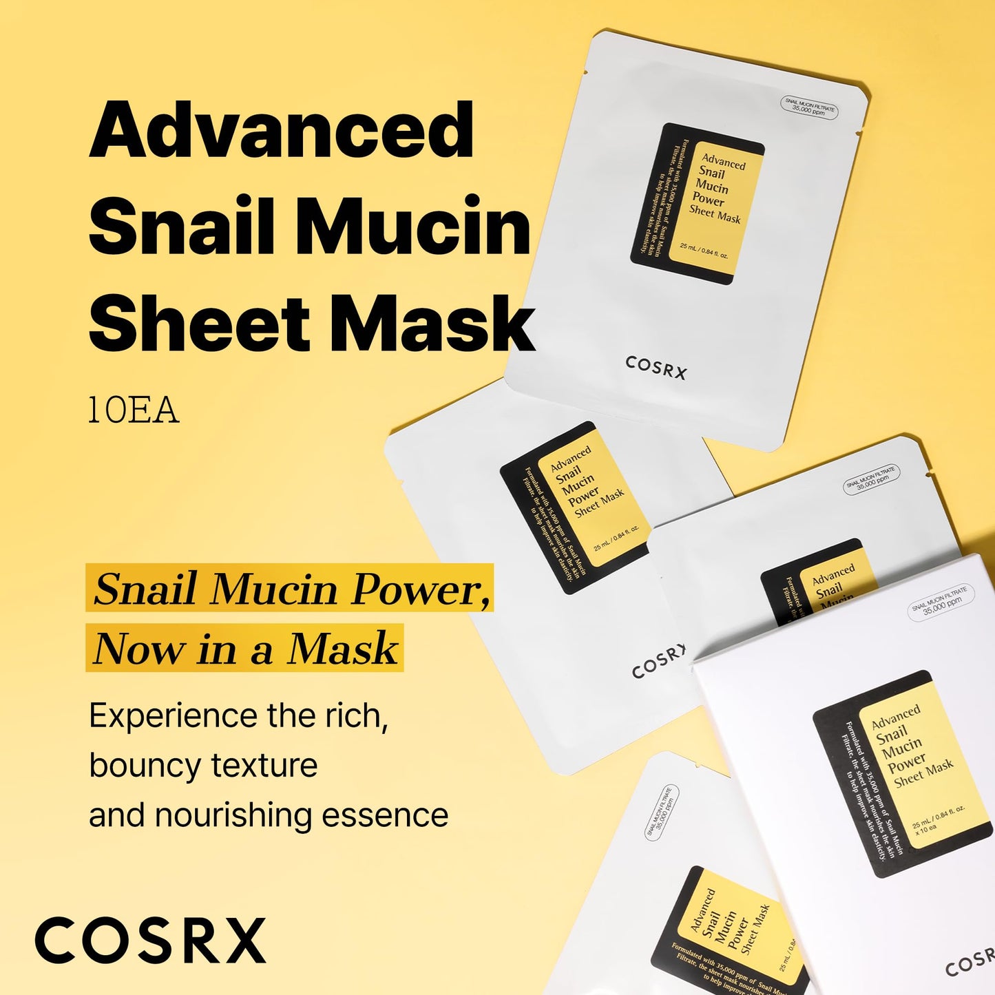 COSRX Snail Mucin Sheet Mask 10 EA with Snail Mucin Serum, Hydrating Face Sheet Masks for Dry & Sensitive Skin, Korean Face Mask for Self Care, Korean Beauty and Personal Care COSRX