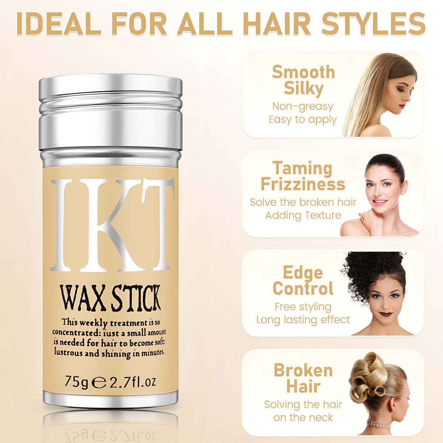 VOLLUCK Hair Wax Stick for Wigs, Edge Control Slick Stick Hair Pomade 2.7Oz Stick Non-greasy Styling Wax, Temporary Hair Styling Product for Edge Beauty & Personal Care VOLLUCK