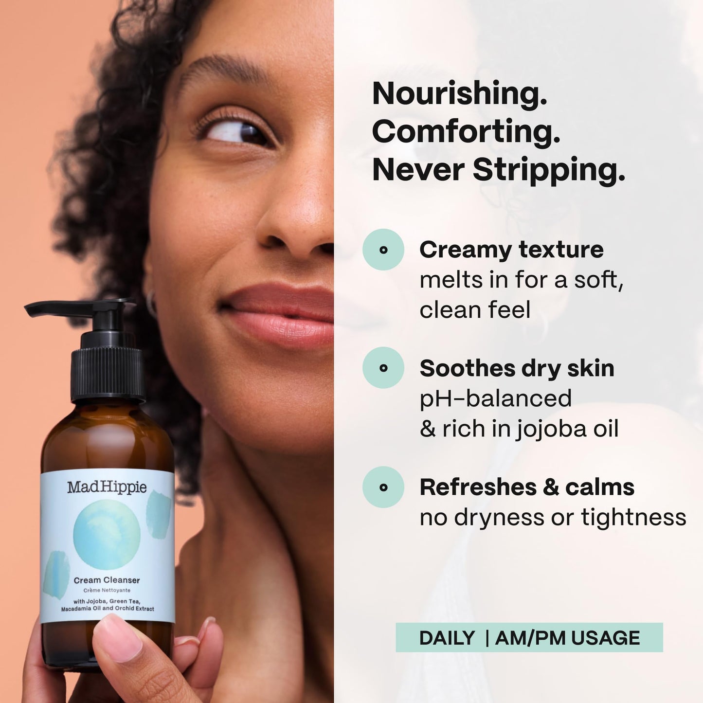 Mad Hippie Cream Cleanser - Gentle Formula with Hyaluronic Acid, Jojoba Oil & Green Tea, Skin Barrier Protection, 4 Oz Ea Beauty & Personal Care Mad Hippie