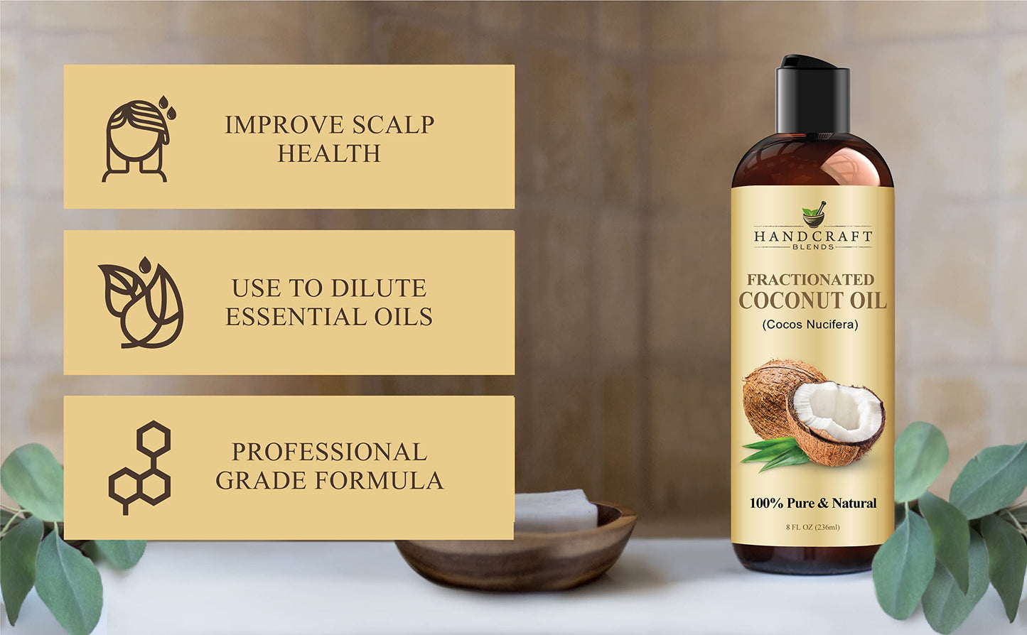 Handcraft Blends Fractionated Coconut Oil - 8 Fl Oz - 100% Pure and Natural - Premium Grade Carrier Oil for Skin and Hair - Hair and Body - Massage Beauty & Personal Care Handcraft Blends