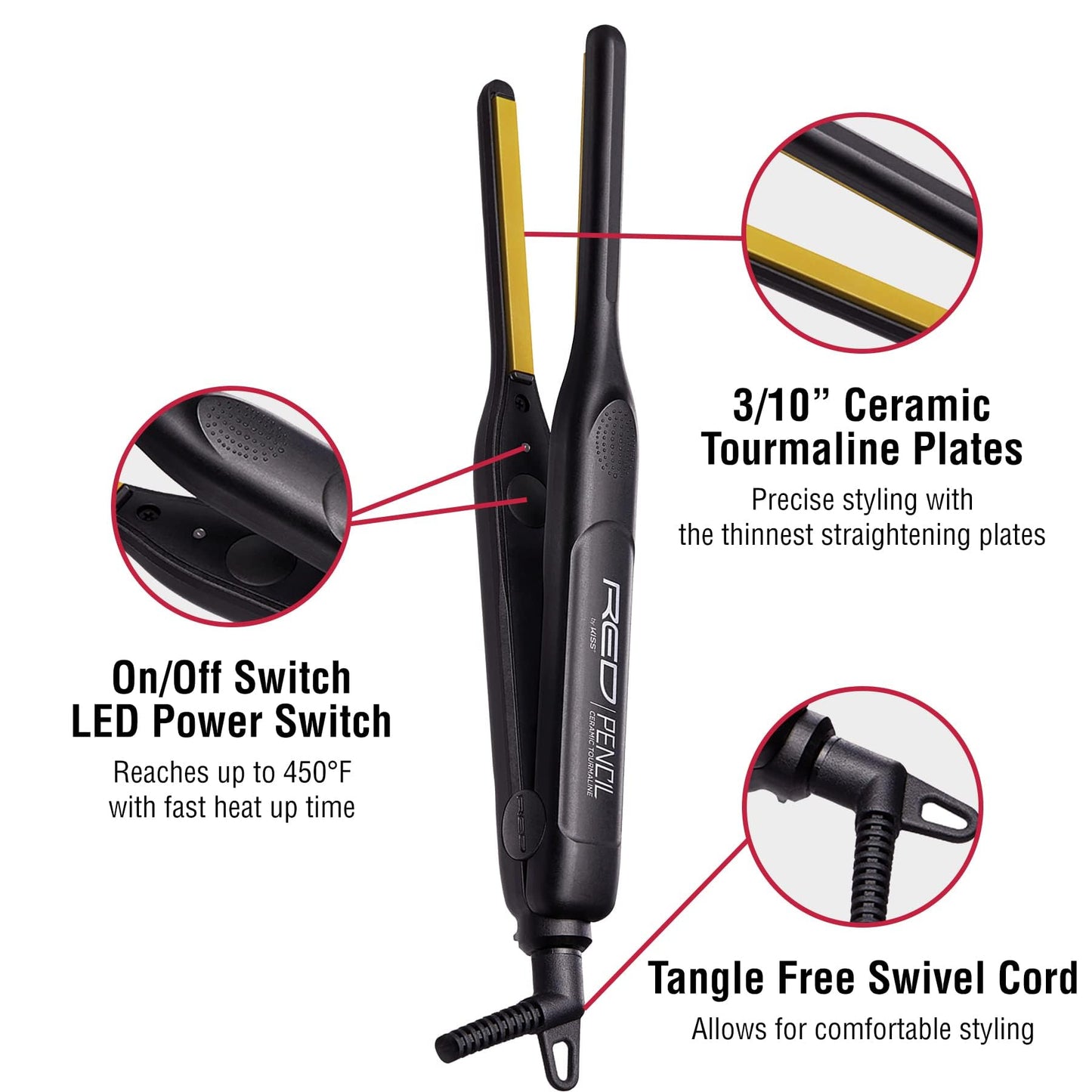 RED by KISS 2 Pcs Styling Set, 0.3” Ceramic Tourmaline Pencil Flat Iron & 6 Fl Oz Heat Protectant Hair Serum with Castor & Coconut Oil, for Edges Beauty & Personal Care Red by Kiss