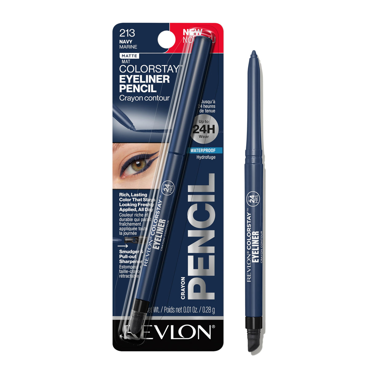 REVLON ColorStay Pencil Waterproof Eyeliner, Smudge-Proof, Eye Makeup with Built-In Sharpener, 213 Navy, 0.01 oz Beauty & Personal Care REVLON